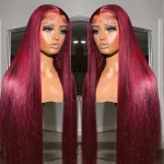 Perruque cheveux naturels lisses rouge bordeaux