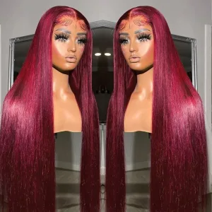 Perruque cheveux naturels lisses rouge bordeaux