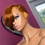 Perruque cheveux naturels courts lisses coupe pixie orange Shana