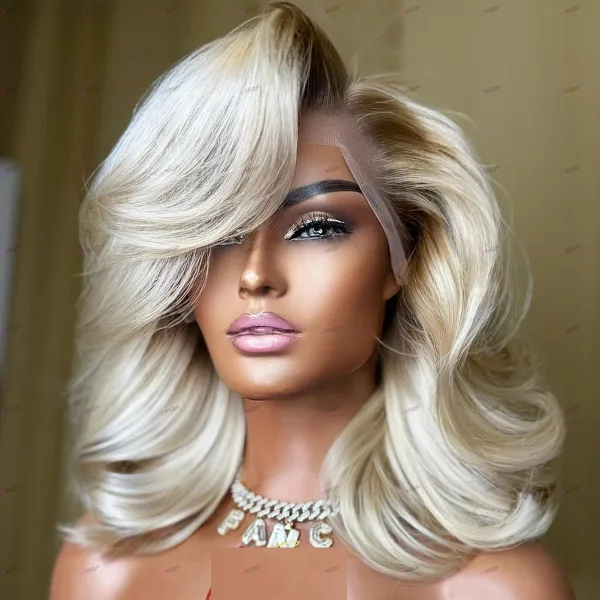 Perruque cheveux naturels ondulés blonde