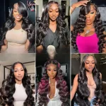 Perruque ondulée cheveux naturels noire