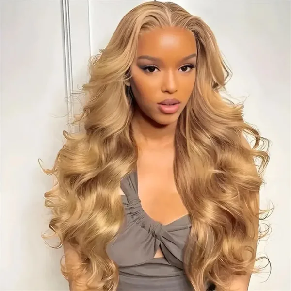 Perruque cheveux naturels ondulés blonde miel