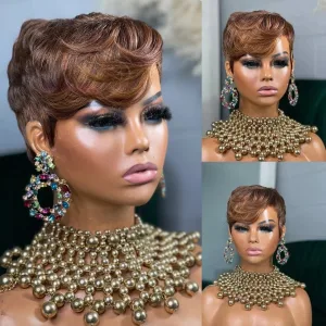 Perruque cheveux naturels courts lisses coupe pixie marron - Magda